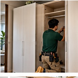 Handyman assembling furniture for a home move-in
